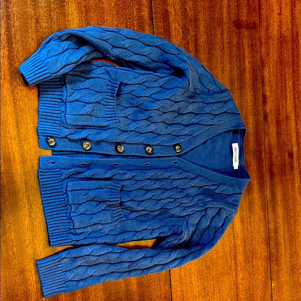 Blue Cable Knit Cardigan Sweater